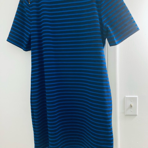 Striped black and blue casual dress. Size XL. Cotton spandex. - Picture 6 of 9